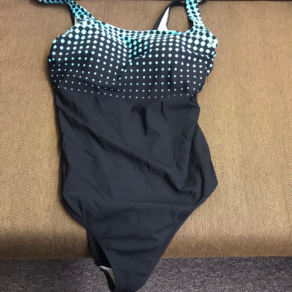 Black and Blue one piece swimsuit. Worn: one time